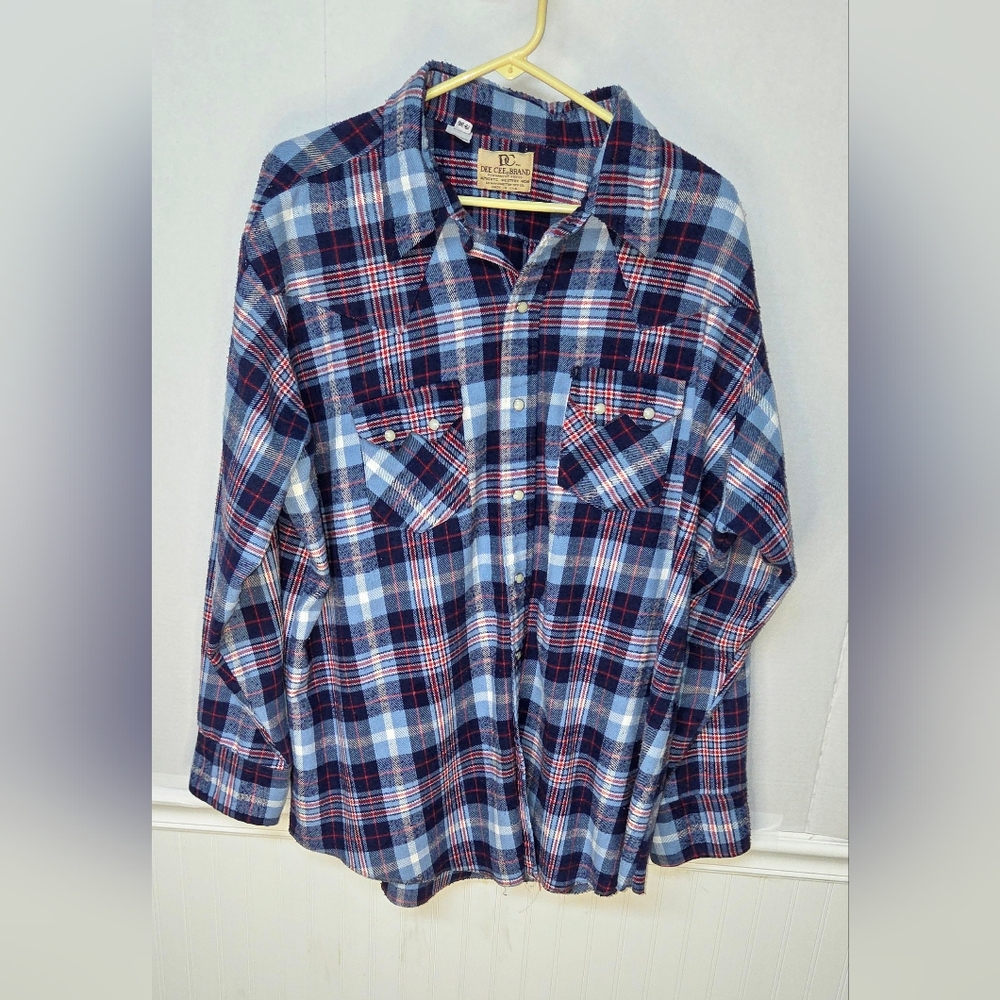 Vintage 1970’s Dee Cee Western Pearl Snap Flannel Plaid Button Up Mens XXL 0106